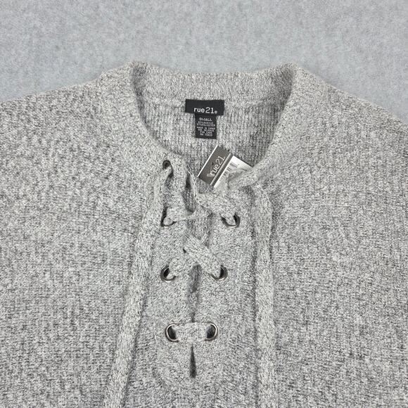 NWT rue21 Sweater Womens Size Small Gray Lace Up Neck - Picture 6 of 13